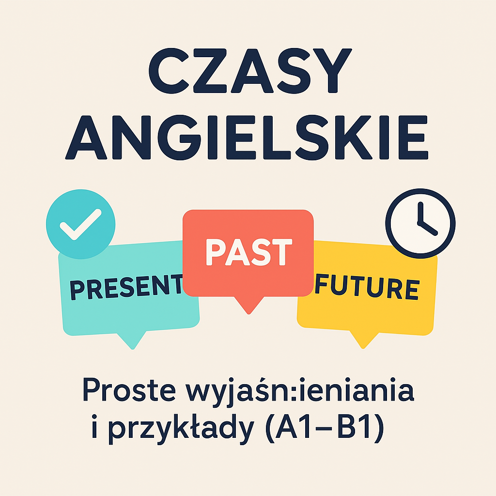 czasy angielskie paczków otmuchów złoty stok – present past future w kolorowych dymkach na jasnym tle